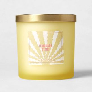 Photo 1 of 15oz Lidded Glass Jar 3-Wick Candle Sunshine Graphic Label Lemonade Stand Yellow - Opalhouse™

