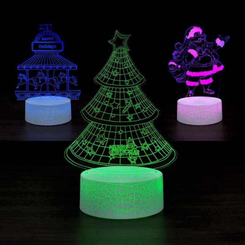 Photo 1 of 3D Illusion Night Light Desk Lamp, 7 Colors Auto Gradual Changing USB Powered LED Lights with Touch Switch for Kids Gifts Home Decoration (Christmas Patterns)
