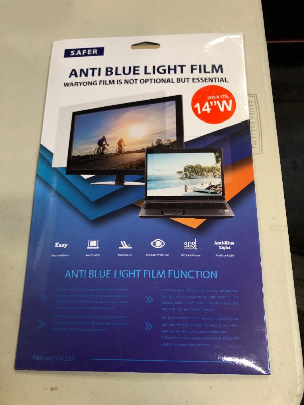 Photo 2 of [No Bubble] 14 Inches Removable Anti Blue Light Filter | Blue Light Blocking & Anti-Glare Screen Protector for PC Laptop Computer Screens 14" Display 16:9
