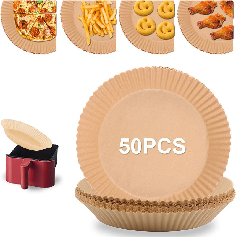 Photo 1 of Air Fryer Liners Disposable Paper, 50pcs Air Fryer Parchment Paper Liners Round, Basket Liners Baking Sheets Cookers Liners for Air Fryer, Frying Pan, Non-stick, Oil-proof, Water-proof, 6.3Inch
