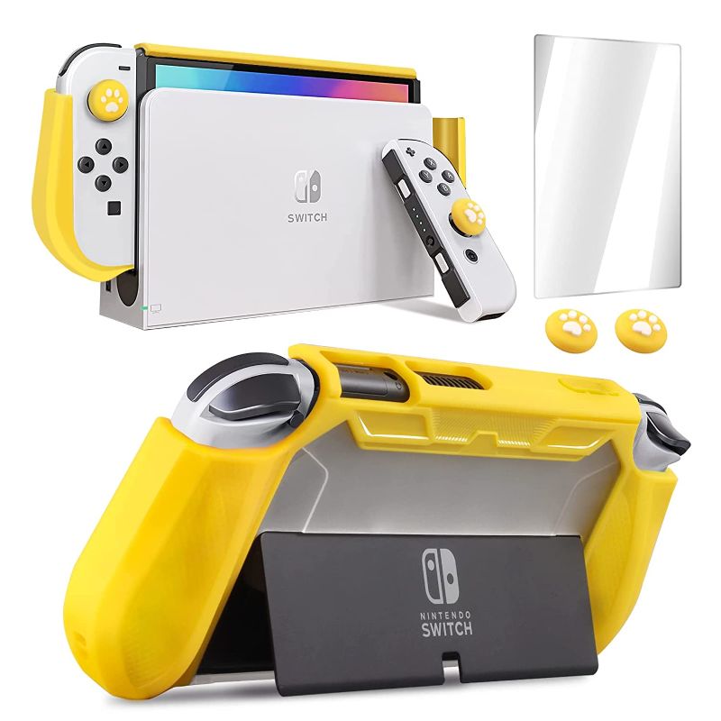 Photo 1 of CoBak Case for Nintendo Switch OLED Model, TPU Grip Protective Cover Case Compatible with Nintendo Switch OLED Model Console and Joy-Con Controller (Yellow)
