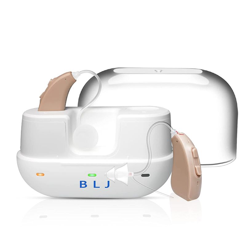 Photo 1 of BLJ Hearing Aid Rechargeable for Adults and Seniors with Noise Reduction and Intelligent Feedback Suppression, Small Hearing Amplifier with Portable Charging Box (Beige)
