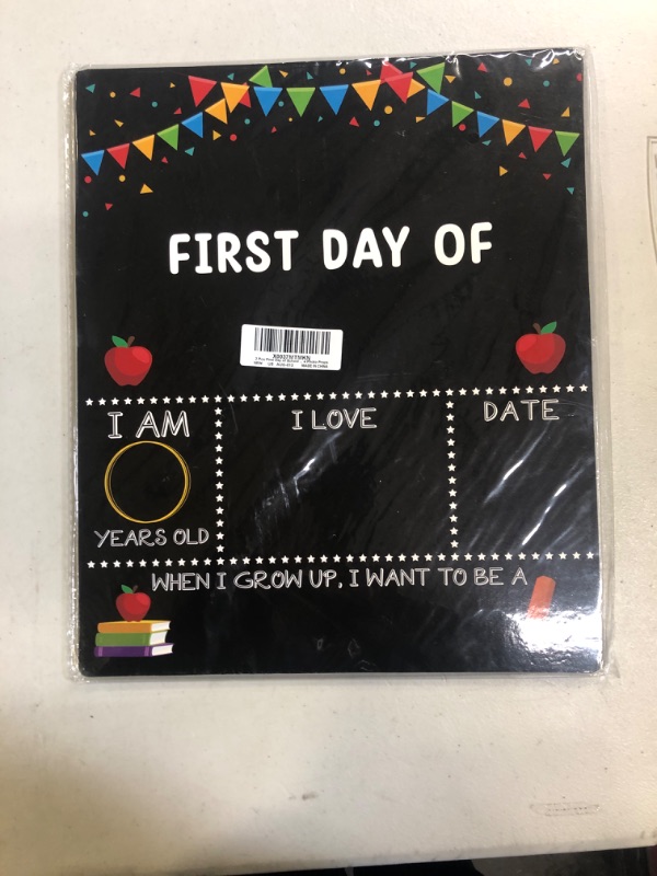 Photo 2 of 2 Pack First Day of School Board 10"x12" Last Day Chalkboard Signs Reusable Double Sided Back to School Board Signs for Kids Girls Boys 1st Preschool Kindergarten First Grade Photo Props