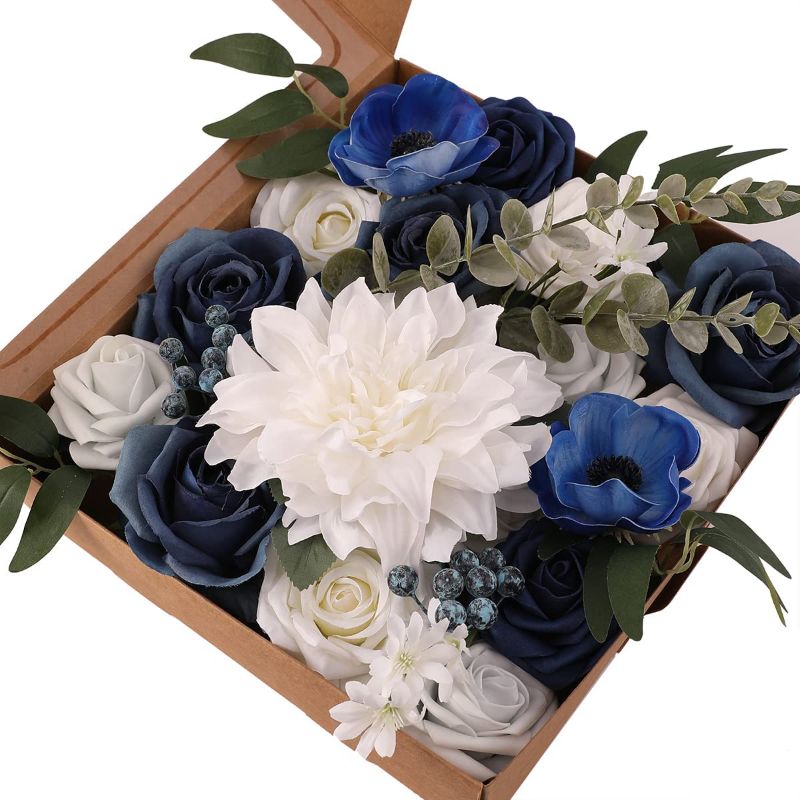 Photo 1 of Apeair Artificial Flower Combo Box, 18 Pcs Navy Blue|White Decorations Fake Flowers