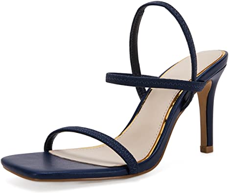 Photo 1 of Ermonn Women's Square Toe Heeled Sandals Slip On Crisscross Strap Slingback Stiletto Heels Mules - SIZE 9.5 - NAVY -