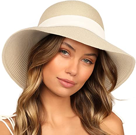 Photo 1 of FURTALK Sun Hats for Women Wide Brim Straw Hat Beach Hat UPF UV Foldable Packable Cap for Travel - MEDIUM -