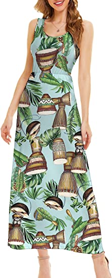 Photo 1 of  XL  LIYOHON Women's Summer Maxi Dress Boho Loose Striped Floral Printed Casual Sleeveless Party Tank Long Dresses