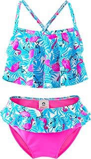 Photo 1 of 5-6 y  Girls Two-piece Swimsuit, Ruffle Flamingo Bikini Set, Beach Bathing Suit, Summer Sport Swimwear for Toddler