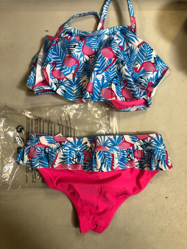 Photo 2 of 5-6 y  Girls Two-piece Swimsuit, Ruffle Flamingo Bikini Set, Beach Bathing Suit, Summer Sport Swimwear for Toddler