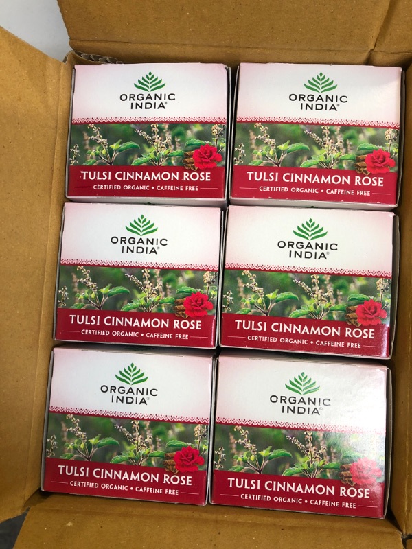Photo 2 of Organic India Tulsi Cinnamon Rose Herbal Tea - Stress Relieving & Mystical, Immune Support, Gluten-Free, USDA Certified Organic, Supports Sugar Metabolism, Caffeine-Free - 18 Infusion Bags, 6 Pack