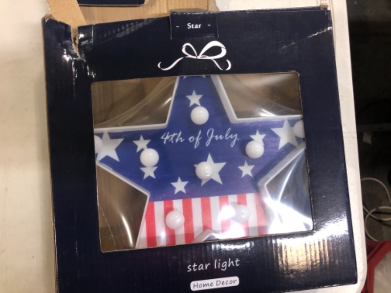 Photo 2 of Pooqla 4th of July Decoration Light Up Star, Patriotic American Flag LED Star Marquee Light, Red White Blue Star Sign Night Light Battery Operated Wall Tabletop Decor for Independence Memorial Day
