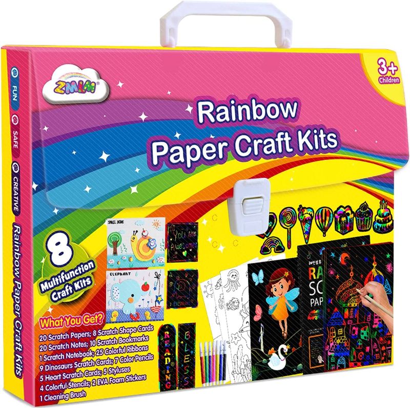 Photo 1 of ZMLM Girls Gift Christmas for Art-Craft Kit: Rainbow Scratch Paper Magic Art Note DIY Party Craft Project Supply Toddler Drawing Activity Kid Travel Toy 3-12 Year Old Birthday Halloween Holiday Gift
