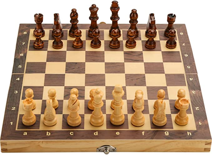 Photo 1 of 15" x 15" Magnetic Wooden Folding Chess Set with 2 Extra Queens, Handmade Game Board Interior for Storage for Adult Kids Beginner Large Chess Board
