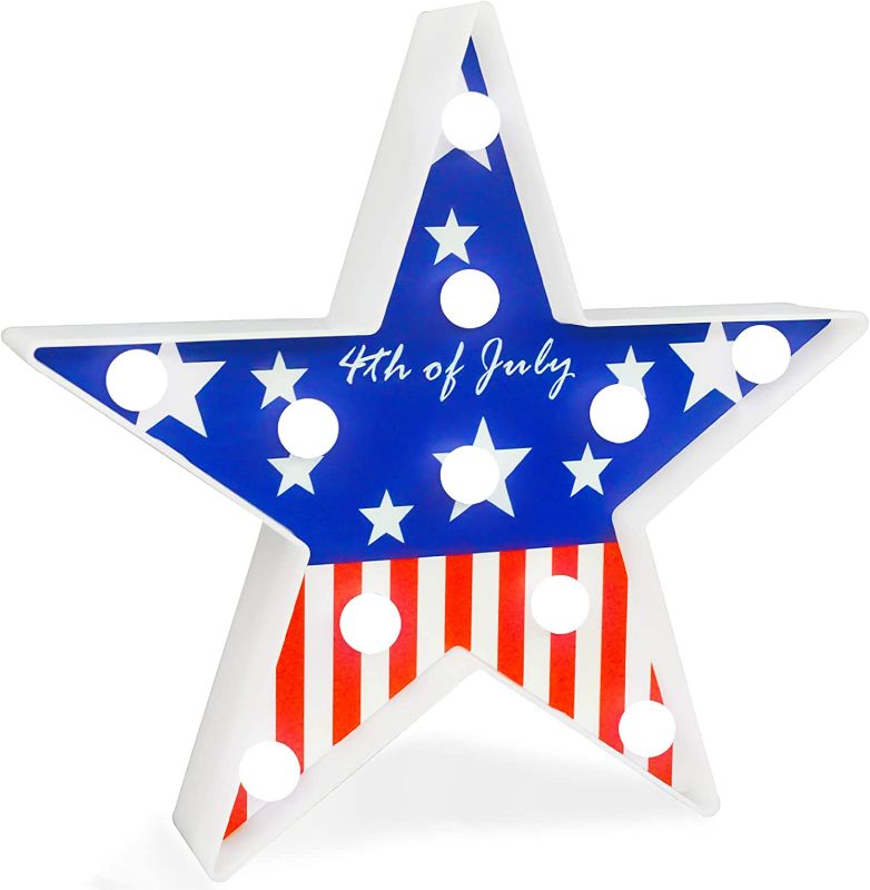 Photo 1 of Pooqla 4th of July Decoration Light Up Star, Patriotic American Flag LED Star Marquee Light, Red White Blue Star Sign Night Light Battery Operated Wall Tabletop Decor for Independence Memorial Day

