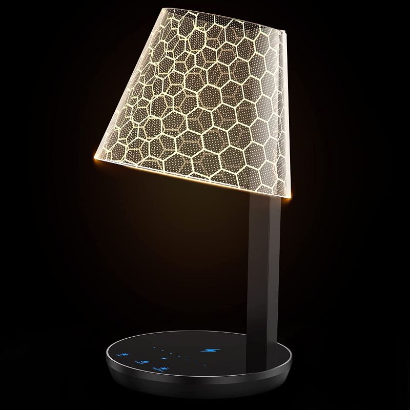 Photo 1 of Multifunctional Table Lamp Eye-Caring Honeycomb Design LED Desk Lamp with Wireless Charger,7 Lighting Modes,7 Levels Brightness,Memory Function,Touch Control Bedside Lamp,Living Room Lamp,Office Lamp
