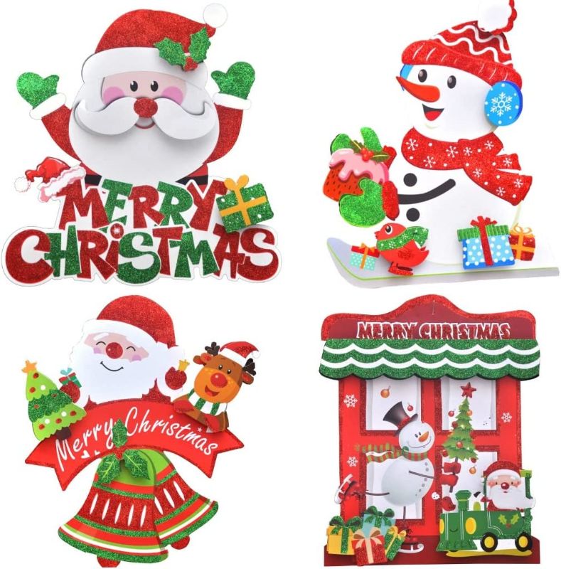 Photo 1 of 4-Pack Double Sided Glitter Christmas Table Centerpieces & Christmas Photo Booth Props - Christmas Photo Props & Christmas Table Decorations - Christmas Party Supplies & Christmas Party Decorations
