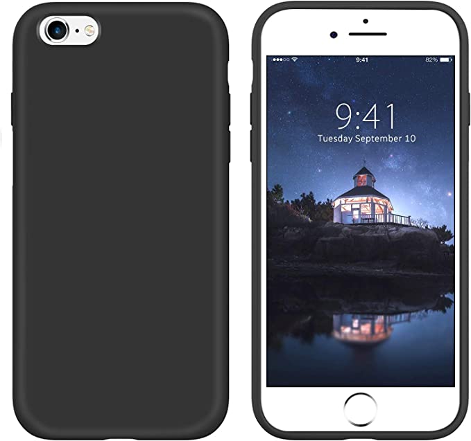 Photo 1 of iPhone 6 Case Liquid Silicone Soft Gel Rubber Slim Thin Light Microfiber Lining Cushion Texture Cover Shockproof Full Body ProtectioN Case--BLACK