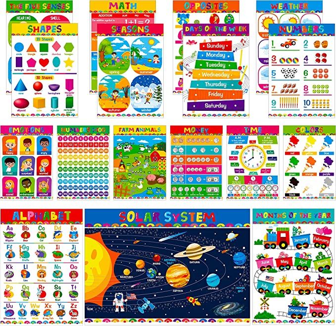 Photo 1 of 12 Pack Educational Poster, PET Film Covered Preschool Learning Tools for Nursery Kindergarten Toddlers
