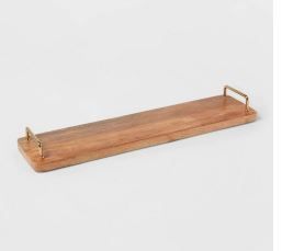 Photo 1 of 20" Mango Wood Serving Board with Gold Metal Handles - Threshold