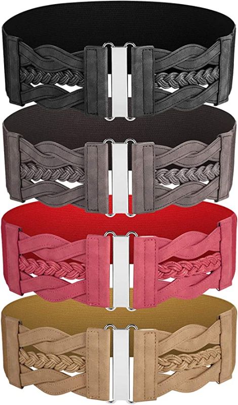 Photo 1 of 4 Pieces Women Waist Belt Elastic Stretch Belt Women Dresses Belt Wide Waist Cinch Belt for Woman (L, 35.4 Inch)

