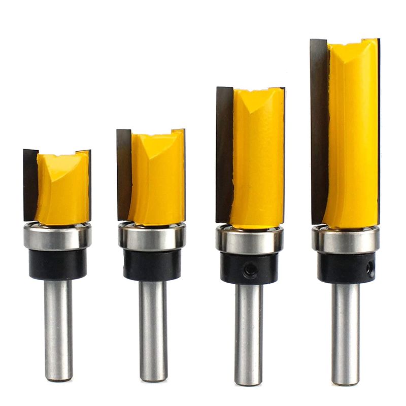 Photo 1 of 1/4 Inch Shank Pattern Flush Trim Router Bit Set, Shank Carbide Pattern Router Bits Set, Template Straight Top Bearing Router Bits with 2 Regular Blades, Prevent Tear-Out, Suitable for Light Work
