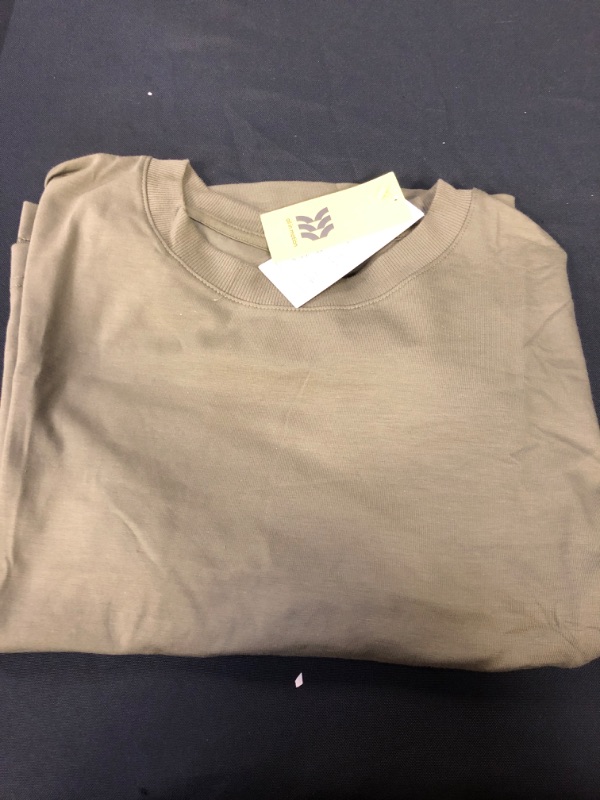 Photo 2 of  Olive Green Supima Cotton Cropped Active Short Sleeve Top - X-Small
