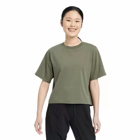 Photo 1 of  Olive Green Supima Cotton Cropped Active Short Sleeve Top - X-Small