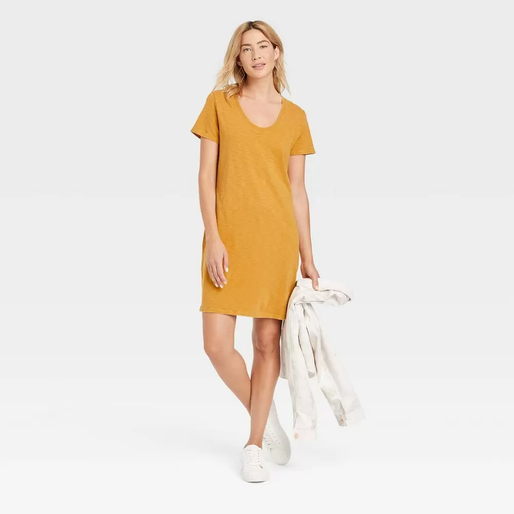 Photo 1 of  Women's Short Sleeve T-Shirt Dress - Universal Thread Yellow XL