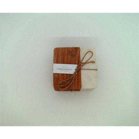 Photo 1 of  Marble & Wood Coasters Set of 4White/Brown 