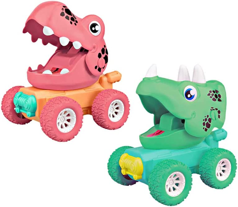 Photo 1 of Dinosaur Toy car for 3 4 5 Year Old boy Toy Truck 2 Pack Monster Truck (Triceratops Green + Tyrannosaurus Pink)