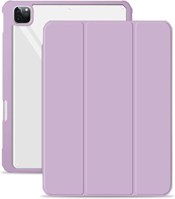 Photo 1 of Aoub Case for iPad Pro 11 2020 & 2018, Auto Sleep/Wake Ultra Slim Lightweight Trifold Stand Smart Cover, Clear Transparent Case with Pencil Holder for iPad Pro 11 inch 1st/2nd, Purple