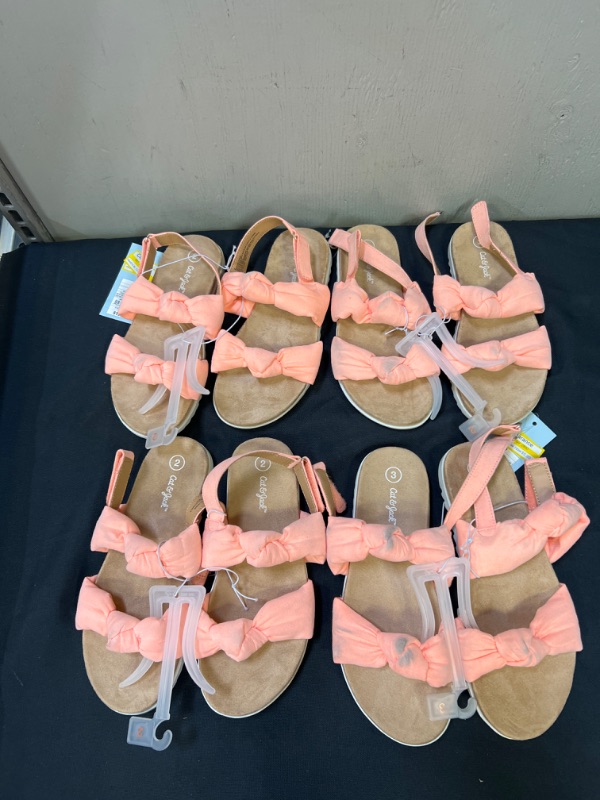Photo 1 of 4 Pairs-Kids Cat & Jack Coral Pink/Elena Sandals- Sizes 2 & 3***ALL PAIRS HAVE WASHABLE DIRT ON THEM. PLEASE SEE PHOTOS