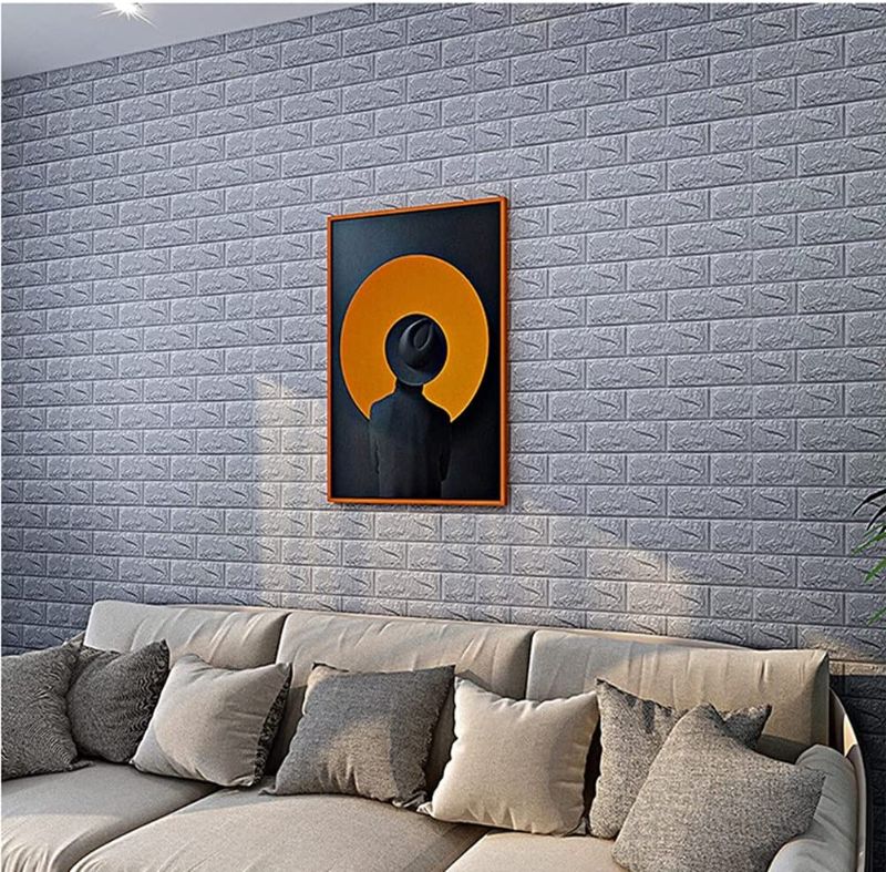 Photo 1 of 3D Wall Panels Peel and Stick Foam Wallpaper,3D Foam Brick Wallpaper (4PCS, Silver Grey)
