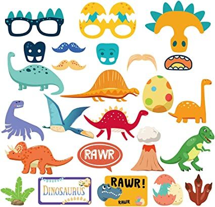 Photo 1 of 25CT Dinosaurs Photo Booth Props with Stick,Fossils Selfie Props,Jurassic Themed First Birthday Party Supplies,Dinosaurs Theme Backdrop Decorations
