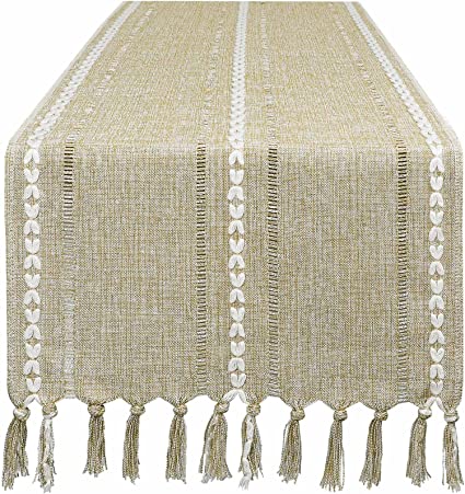 Photo 1 of AOMGD 72" Farmhouse Table Runner,Hand-Woven Boho Table Runners with Tassels for Bohemian, Rustic,Bridal,Shower,Wedding, Dinner ,13 x 72 Inches-Buff
