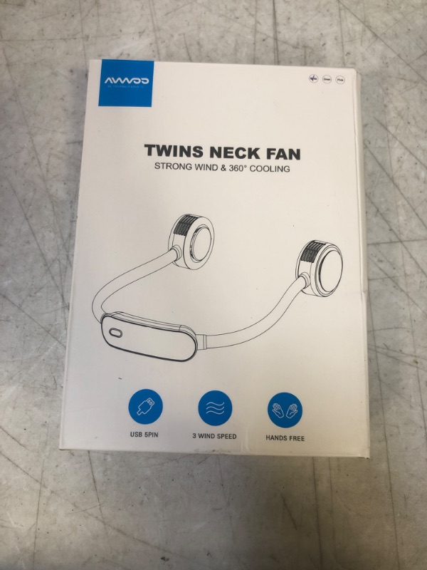 Photo 2 of Portable Neck Fan - AVWOO Hand Free Personal Hanging Neck Fan with 4800mAh Rechargeable Battery, 3 Speeds Adjustable, 360° Cooling, No Hair Twisting, Perfect for Sports, Travel, and Outdoor
