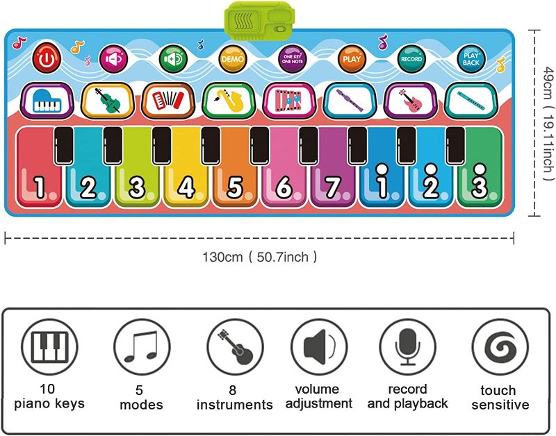 Photo 2 of Baby Piano Mat Musical Floor Mat with 10 Play Keys,Dance Mat for Kids,Early Educational Toys,Birthday Gifts for Baby Boys Girls----factory sealed