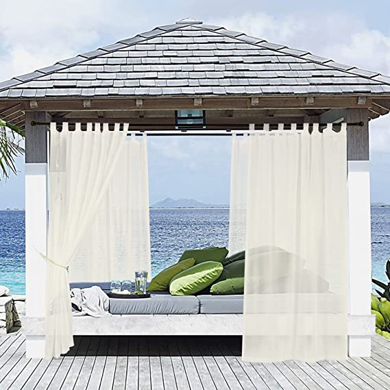 Photo 1 of 1Panel--- Outdoor Sheer Curtains for Patio Pergolas, Waterproof Tab Top Linen Textured Semi-Sheer Voile Curtain for Beach, Outdoor Gazebos, Cabana, Porch, with Tieback, Ivory, 54 x 84 Inches 1 Panel