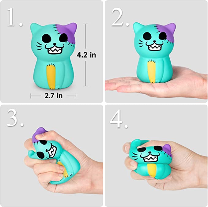 Photo 3 of Jumbo Squishies 4.2-Inch Cat & Smile - Slow Rising Squishy Animals Stress Toys Kawaii Squishies for Girls and Boys Party Favors Halloween Birthday Gift Squishy Toys for Kids - Cat and Smile