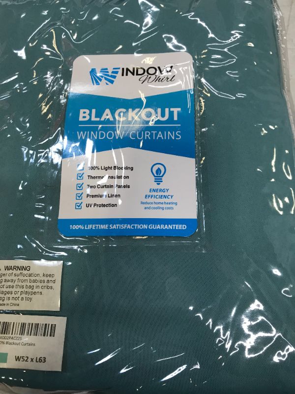 Photo 2 of 100% Blackout Window Curtains: Room Darkening Thermal Window Treatment with Light Blocking Black Liner for Bedroom, Nursery and Day Sleep - 2 Pack of Drapes, Capri Teal (63” Drop x 52” Wide Each)
