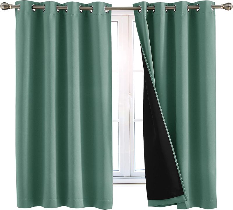 Photo 1 of 100% Blackout Window Curtains: Room Darkening Thermal Window Treatment with Light Blocking Black Liner for Bedroom, Nursery and Day Sleep - 2 Pack of Drapes, Capri Teal (63” Drop x 52” Wide Each)
