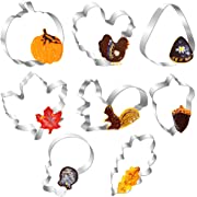 Photo 1 of 8Pcs Fall Thanksgiving Cookie Cutters Set, Stainless Steel Biscuit Cutters - Pumpkin, Turkey, Maple Leaf, Oak Leaf, Squirrel, Candy Corn, Acorn and Chicken Leg Shaped Metal Molds for Thanksgiving
