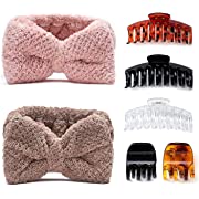 Photo 1 of 7Pcs Bow Hair Band and Nonslip Large Claw Clip Set- 2pcs Elastic Headbands for Women Makeup Face Washing and 5Pcs Claw Clips
