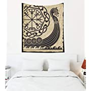 Photo 1 of Capsceoll Tapestries 50X60 Inches Tapestry Wall Art The Vikings Ancient Scandinavian Pattern Norse Runes Isolated White Drakkar Bedroom Living Room Decoration with Modern Style
