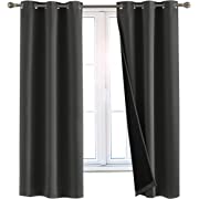 Photo 1 of 100% Blackout Window Curtains: Room Darkening Thermal Window Treatment with Light Blocking Black Liner for Bedroom, Nursery and Day Sleep - 2 Pack of Drapes, Charcoal (63” Drop x 42” Wide Each)
