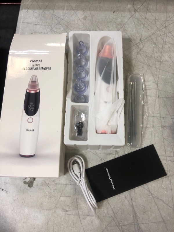 Photo 2 of Wemei Upgraded Vacuum Facial Pore Cleaner Blackhead Acne Remover Tool USB Rechargeable 5 Suction Heads & 3 Adjustable Suction Power