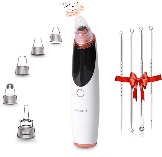 Photo 1 of Wemei Upgraded Vacuum Facial Pore Cleaner Blackhead Acne Remover Tool USB Rechargeable 5 Suction Heads & 3 Adjustable Suction Power