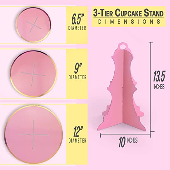 Photo 2 of 3-Tier Round Pink Cardboard Stand (12" W x 13.5" H) for Baby Shower, Birthday, Wedding, Special Events