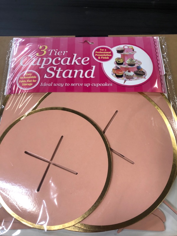 Photo 3 of 3-Tier Round Pink Cardboard Stand (12" W x 13.5" H) for Baby Shower, Birthday, Wedding, Special Events