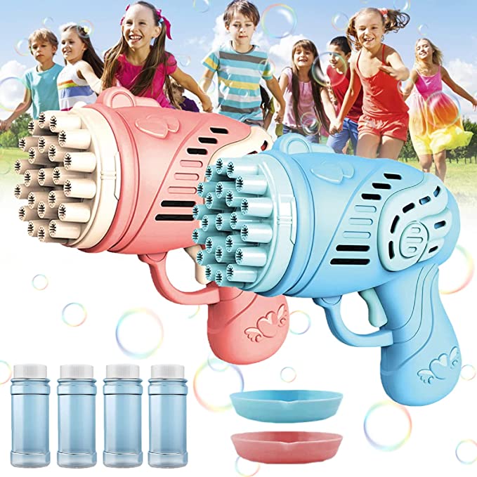 Photo 1 of Bubble Machine for Kids Parties, 23 Holes Automatic Bubble Gun for Kids Adults, Outdoor Party Favors, Bubble Maker Toys with 4 Bottles, Bubble Refill Kit for Boys Girls